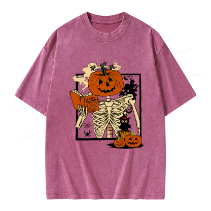 Pagewings Halloween Pumpkin Reader Unisex Washed T-shirt