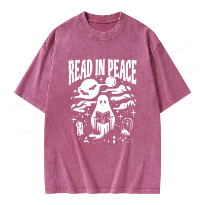 Pagewings  Halloween Read In Peace Ghost Reading Unisex Washed T-shirt