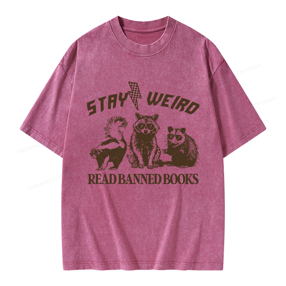 Pagewings Stay Weird Read Banned Books Unisex Washed T-shirt