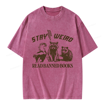 Pagewings Stay Weird Read Banned Books Unisex Washed T-shirt