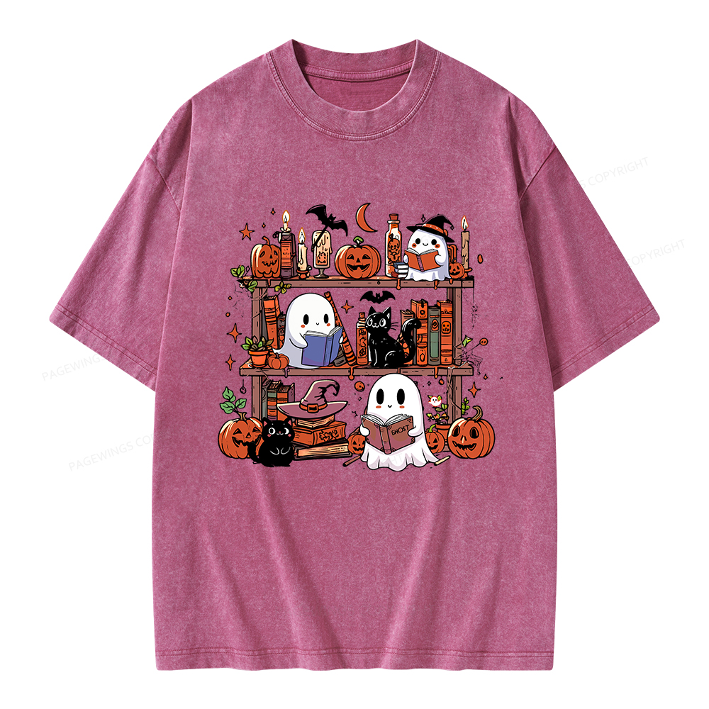 Pagewings Halloween Library Unisex Washed T-shirt