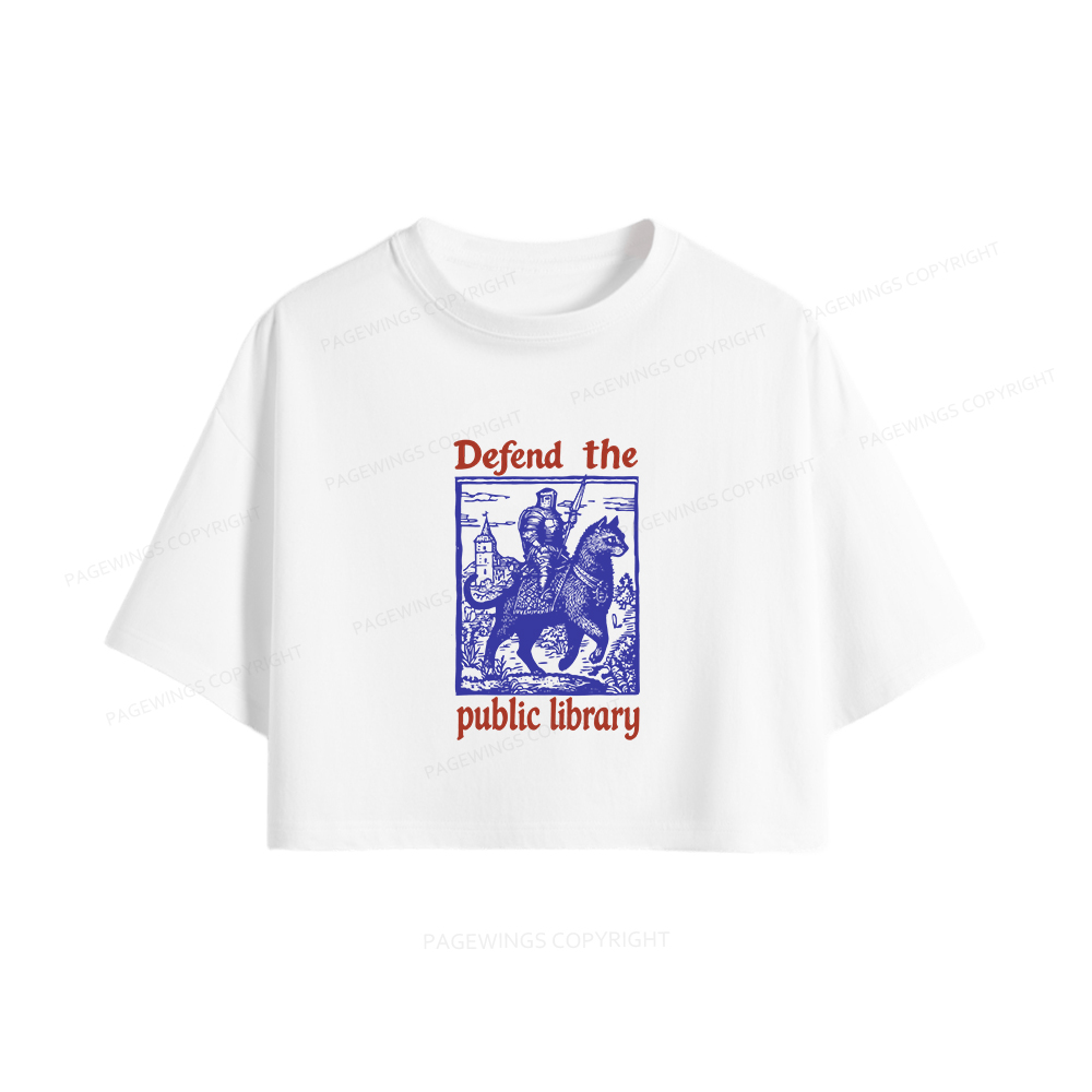 Pagewings Defend the Public Library Women Crop Tops