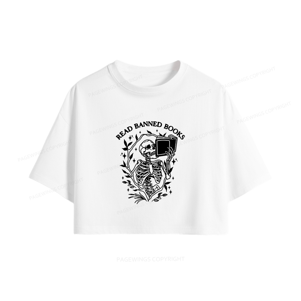 Pagewings Read Banned Books Skeleton Halloween Women Crop Tops