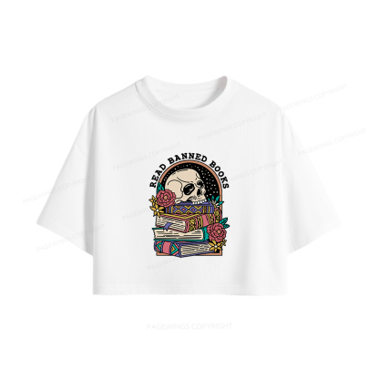 Pagewings Read Banned Book Floral Women Crop Tops
