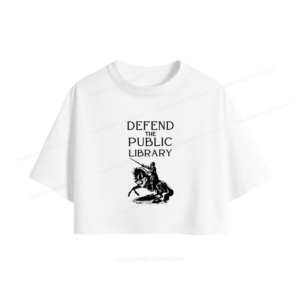 Pagewings Defend The Public Library Women Crop Tops