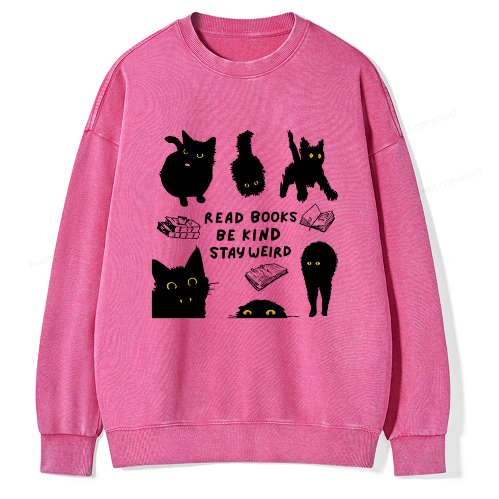 Pagewings Read Books Be Kind Stay Weird Unisex Washed Sweatshirt