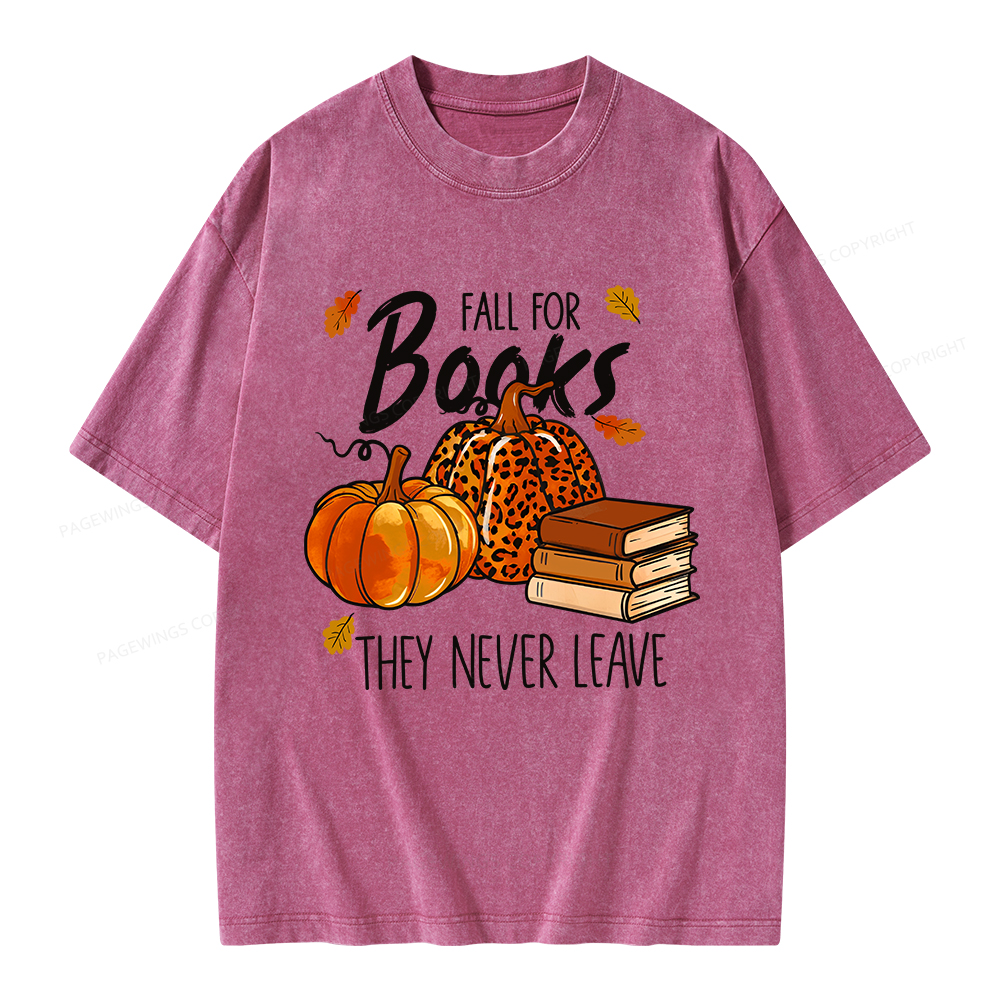 Pagewings Fall For Books He Never Leaves Unisex Washed T-shirt