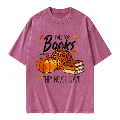 Pagewings Fall For Books He Never Leaves Unisex Washed T-shirt