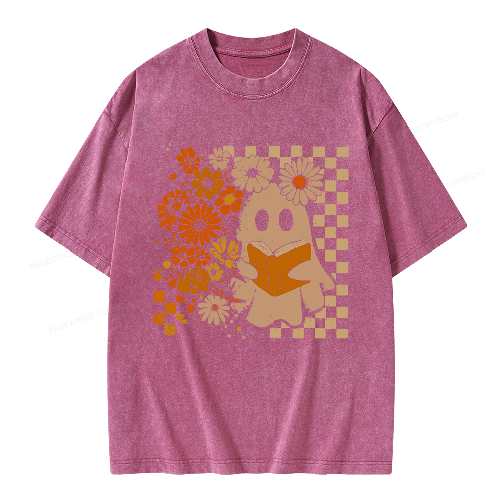 Pagewings Halloween Floral Ghost Unisex Washed T-shirt