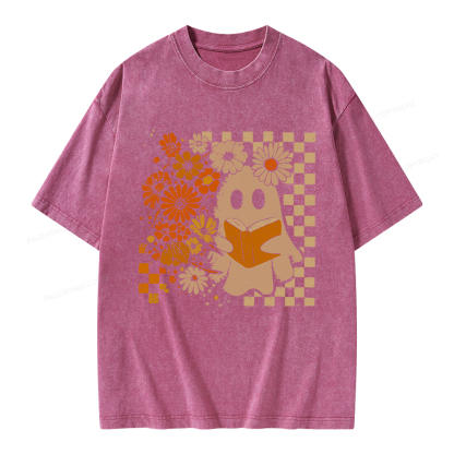 Pagewings Halloween Floral Ghost Unisex Washed T-shirt