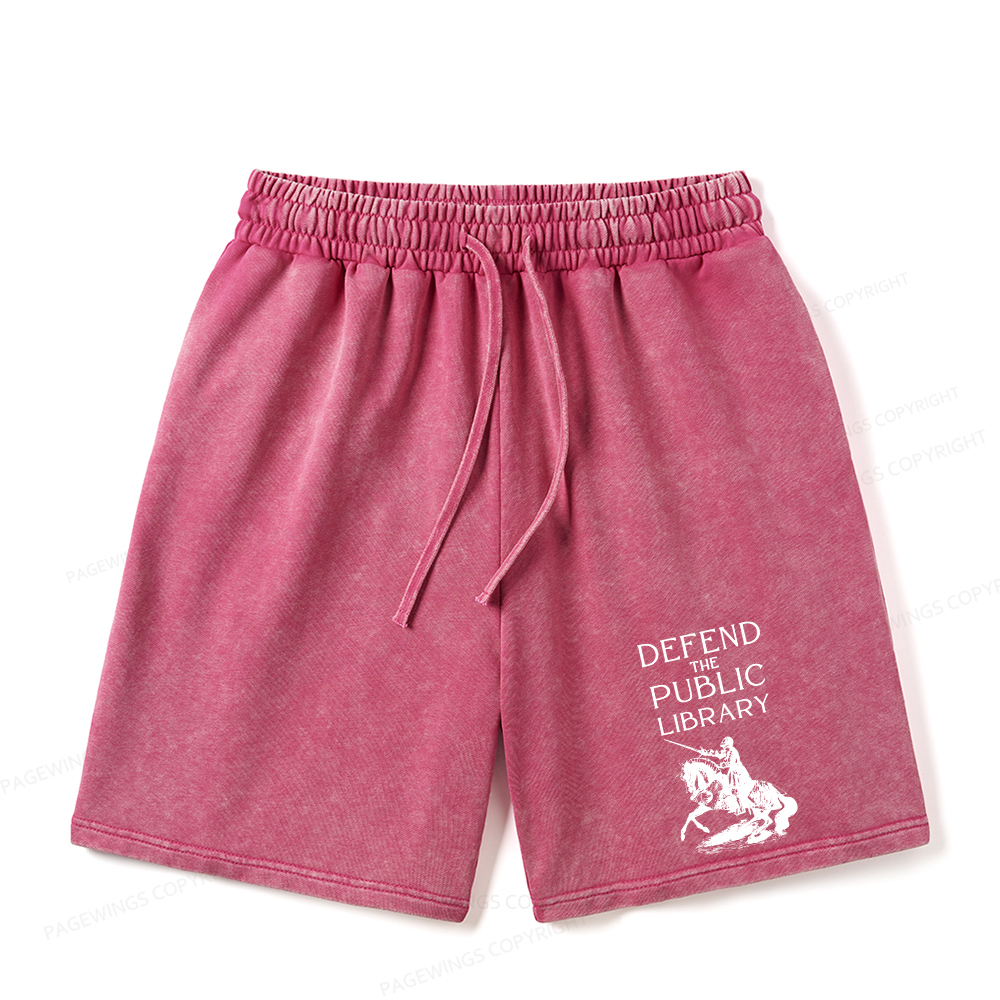 Pagewings Defend The Public Library Unisex Washed Shorts