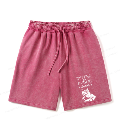 Pagewings Defend The Public Library Unisex Washed Shorts