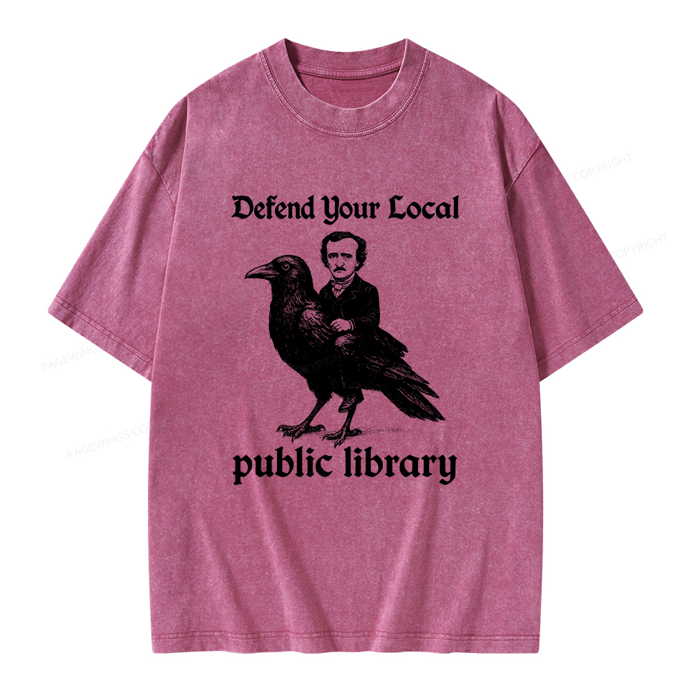 Pagewings Defend Your Local Public Library Unisex Washed T-shirt
