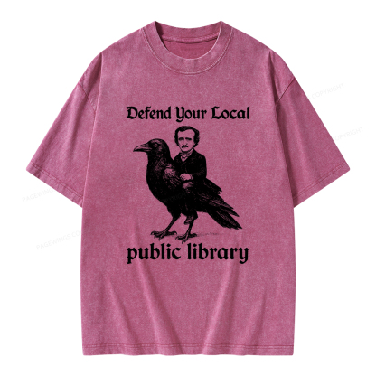Pagewings Defend Your Local Public Library Unisex Washed T-shirt