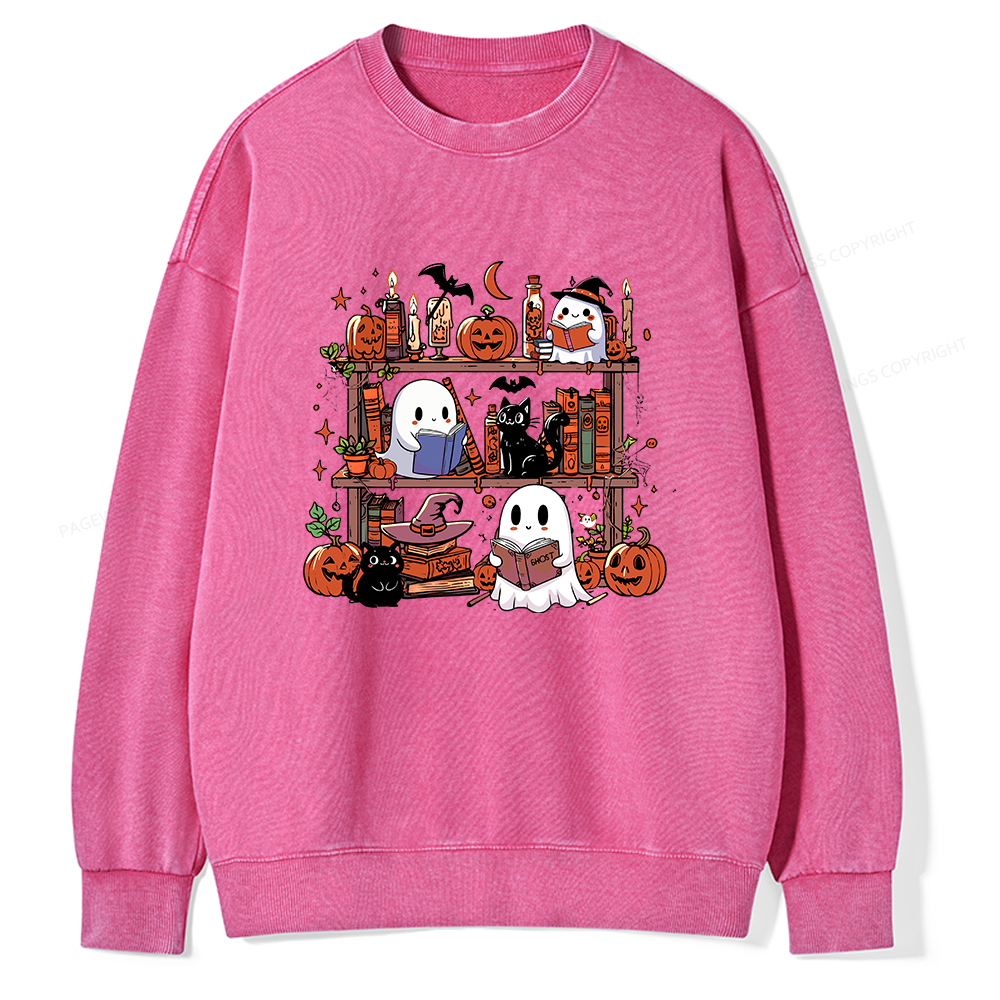 Pagewings Halloween Library Unisex Washed Sweatshirt