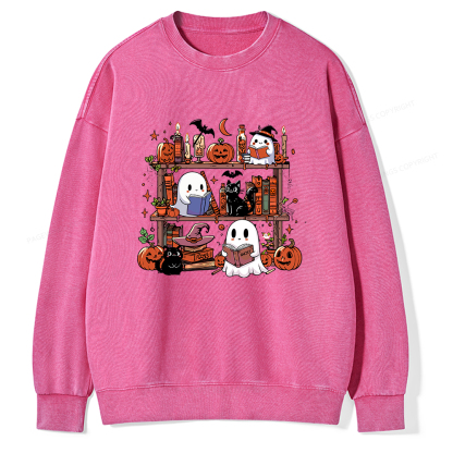 Pagewings Halloween Library Unisex Washed Sweatshirt