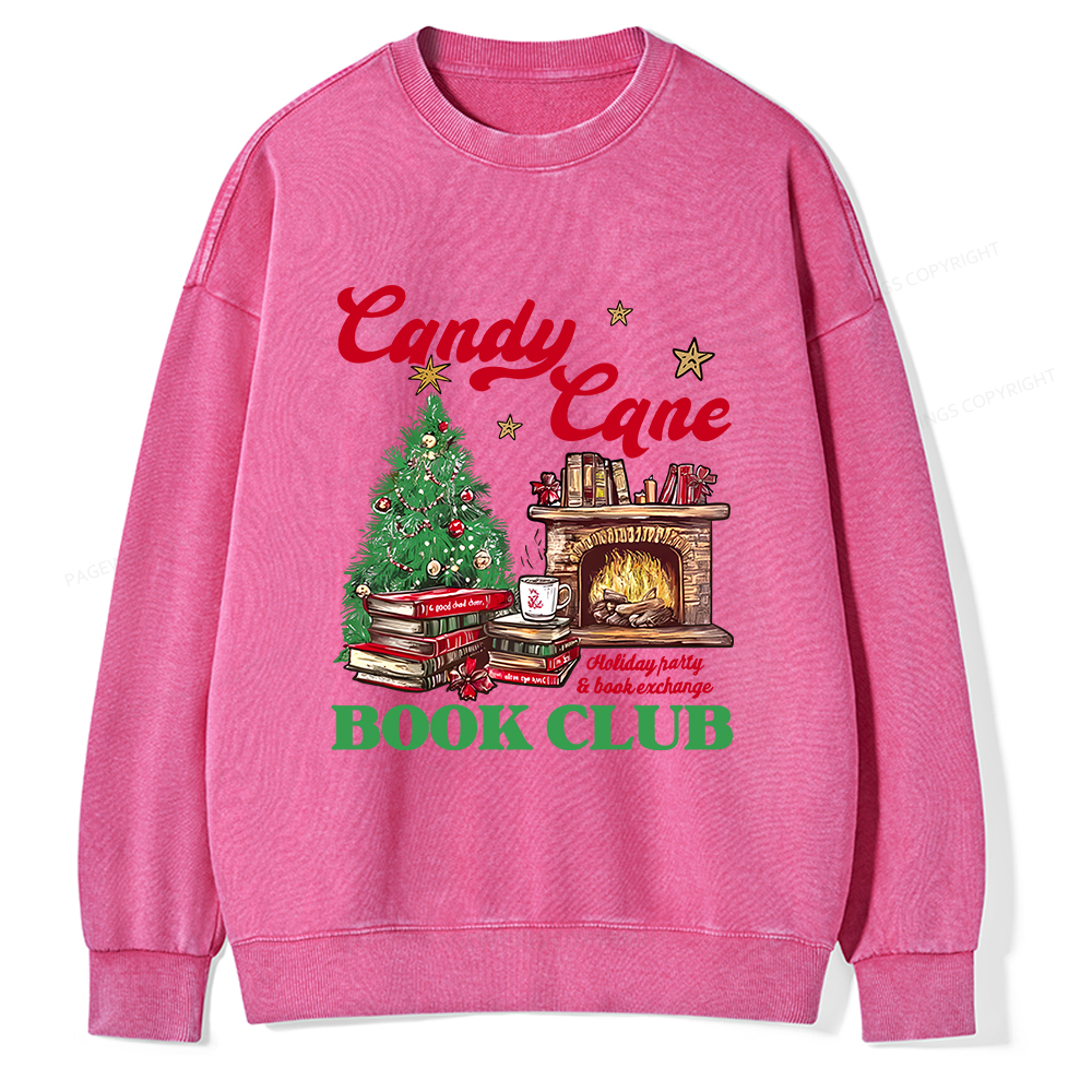 Pagewings Candy Cane Christmas Book Club Unisex Washed Sweatshirt