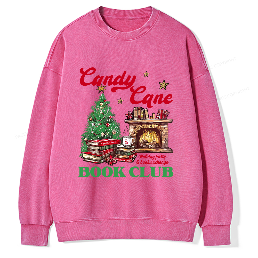 Pagewings Candy Cane Christmas Book Club Unisex Washed Sweatshirt