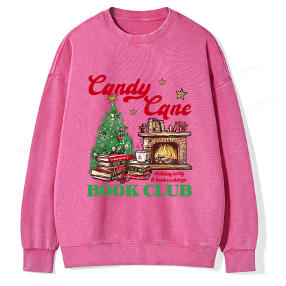 Pagewings Candy Cane Christmas Book Club Unisex Washed Sweatshirt