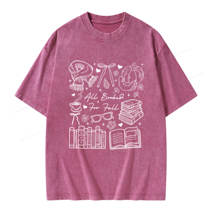 Pagewings All Booked for Fall Unisex Washed T-shirt
