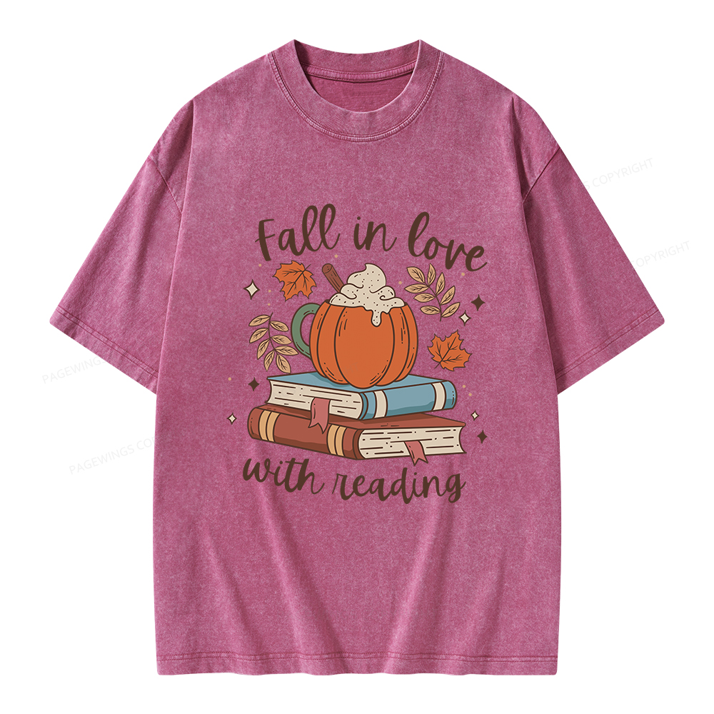 Pagewings Thanksgiving Fall in Love with Reading Unisex Washed T-shirt