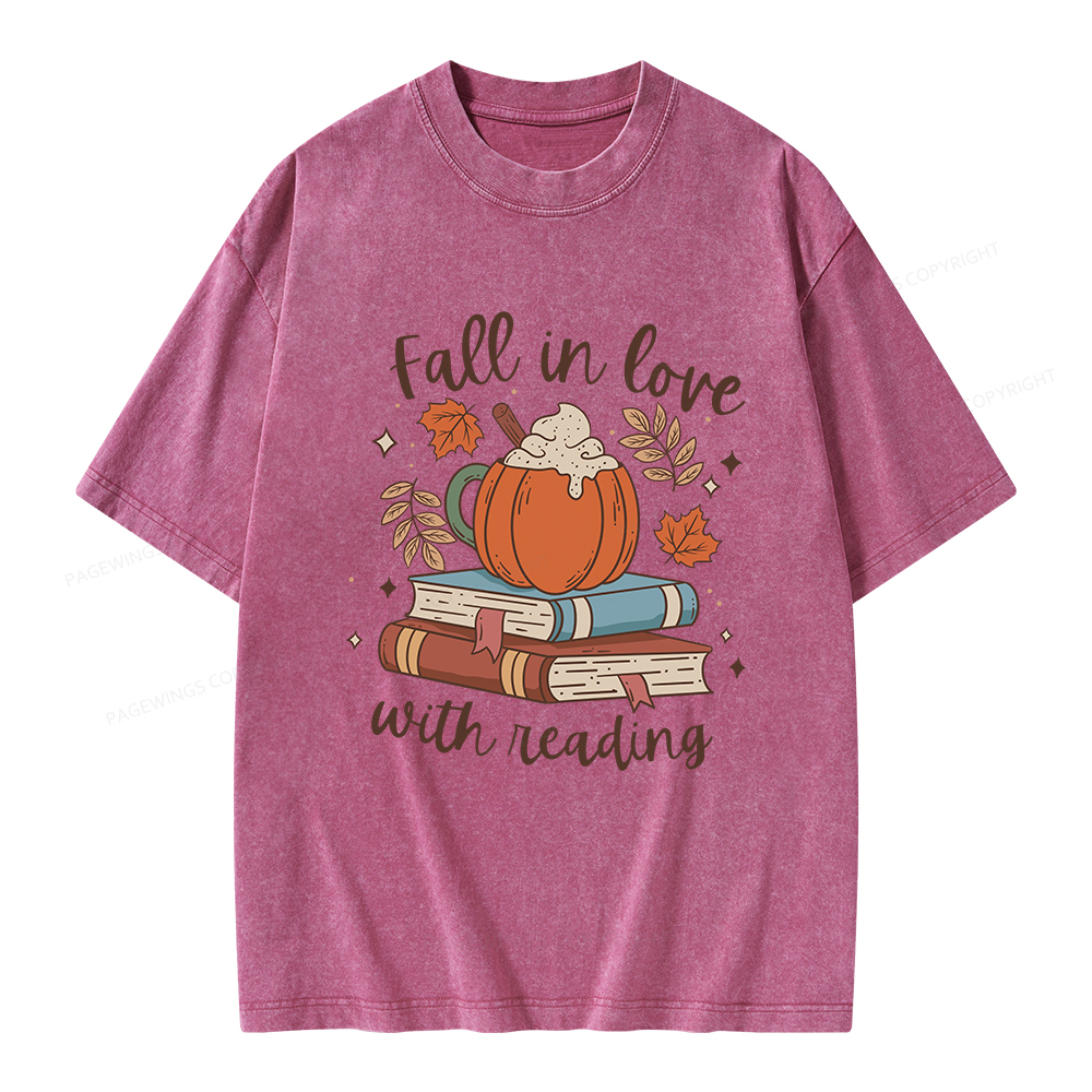 Pagewings Thanksgiving Fall in Love with Reading Unisex Washed T-shirt