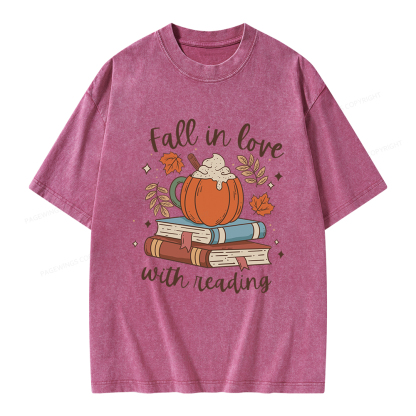 Pagewings Thanksgiving Fall in Love with Reading Unisex Washed T-shirt