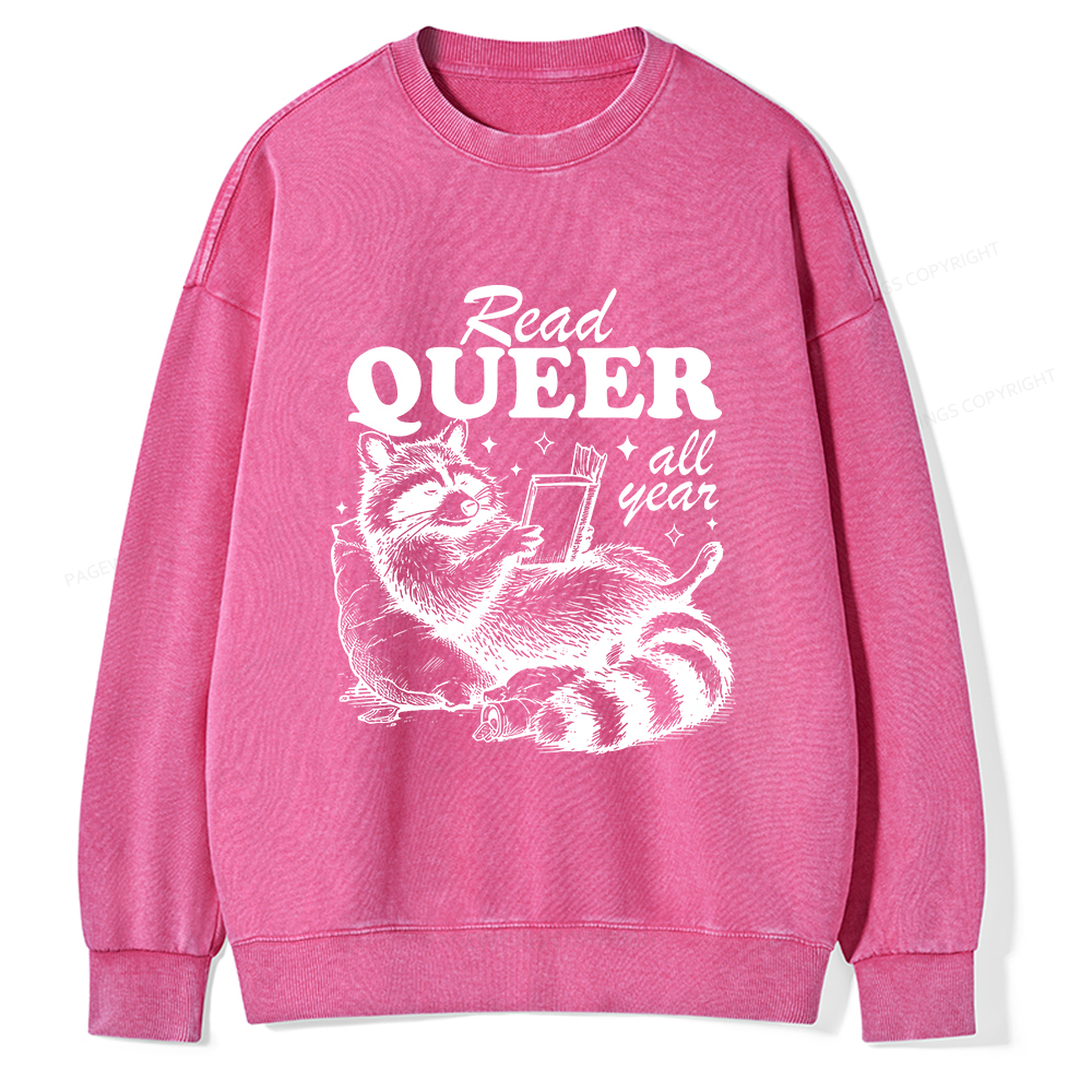 Pagewings Read Queer All Year Unisex Washed Sweatshirt