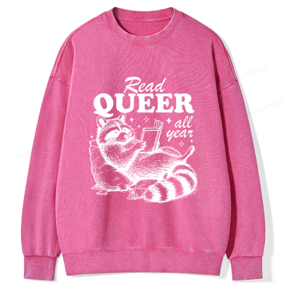 Pagewings Read Queer All Year Unisex Washed Sweatshirt