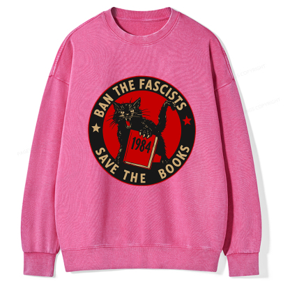 Pagewings Ban The Fascists Save The Books Unisex Washed Sweatshirt