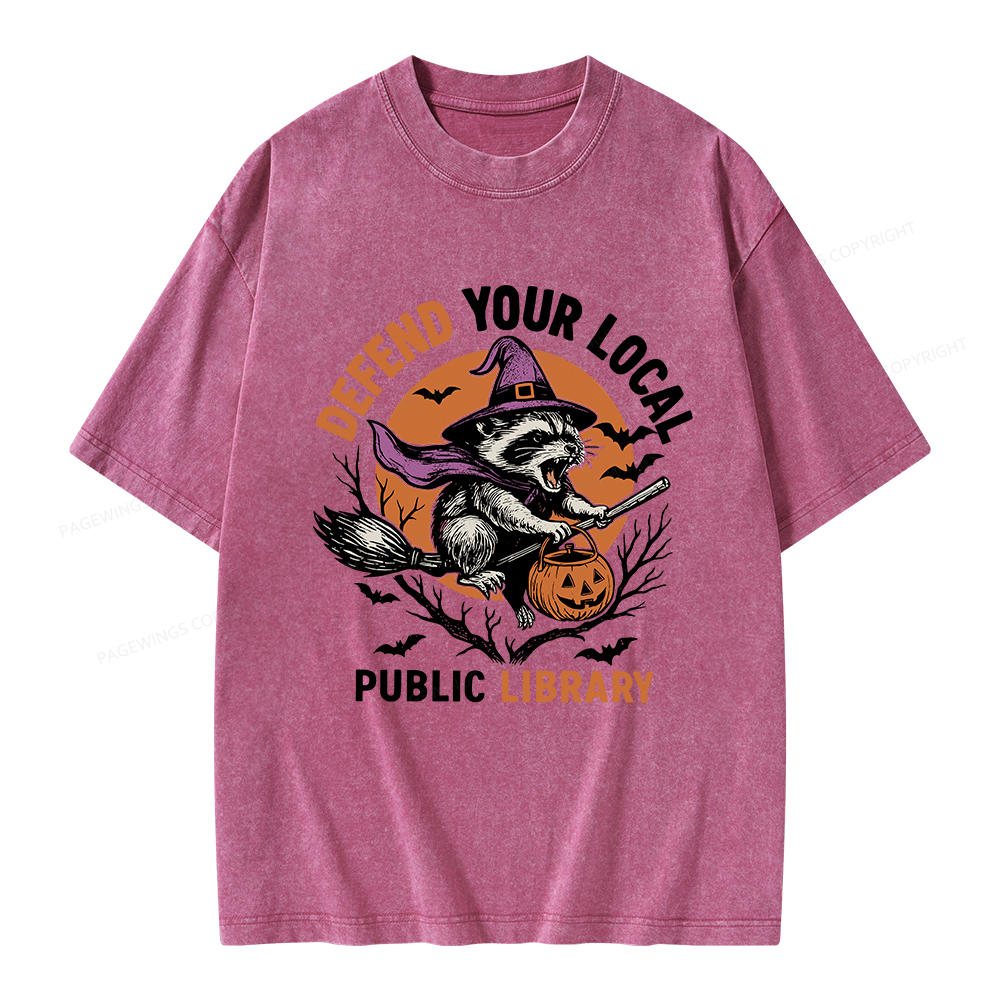 Pagewings Defend Your Local Public Library Unisex Washed T-shirt