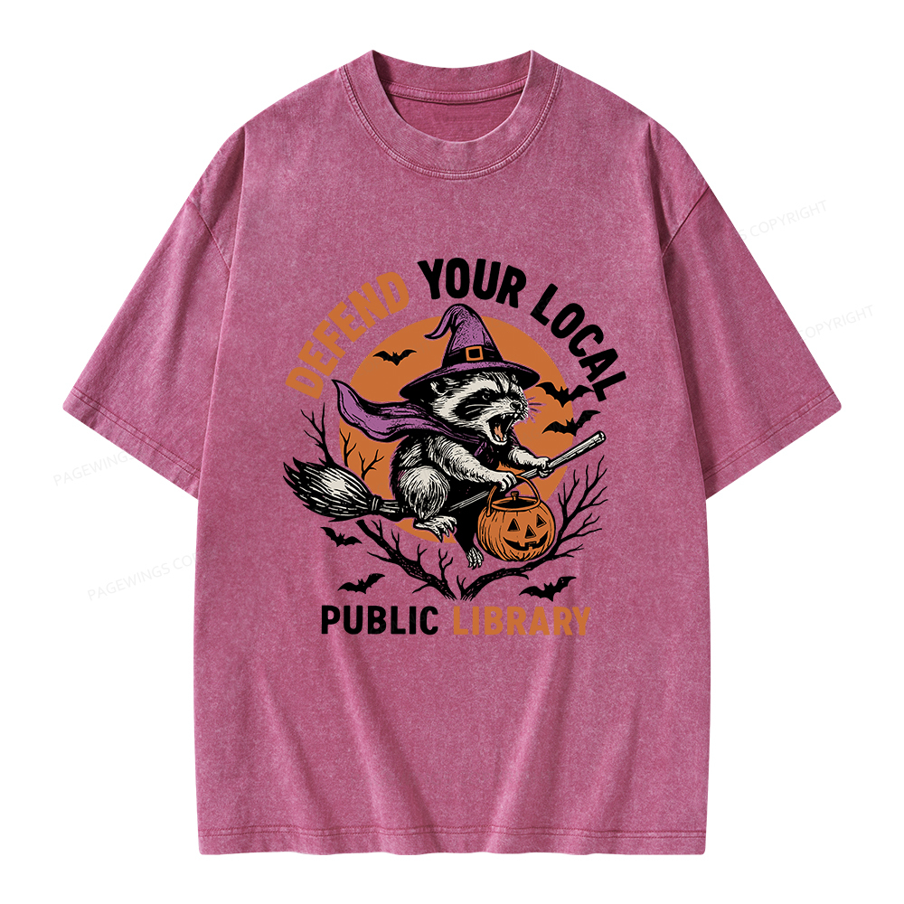 Pagewings Defend Your Local Public Library Unisex Washed T-shirt