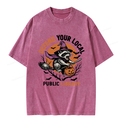 Pagewings Defend Your Local Public Library Unisex Washed T-shirt