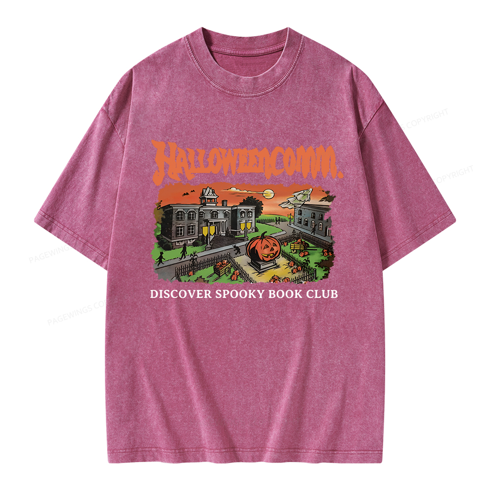 Pagewings HalloweenComm. Spooky Book Club Unisex Washed T-shirt