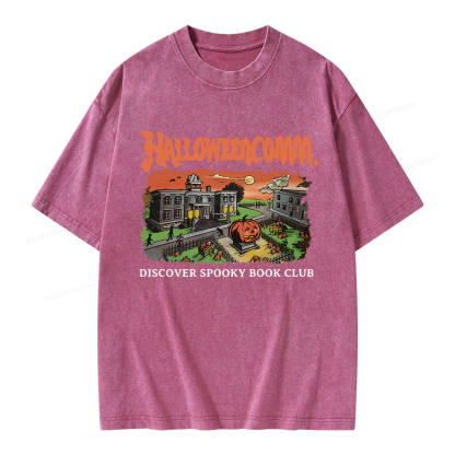 Pagewings HalloweenComm. Spooky Book Club Unisex Washed T-shirt