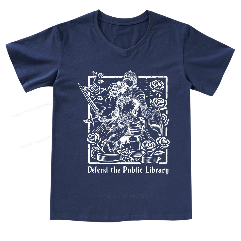 Pagewings Defend The Public Library V-neck T-shirt