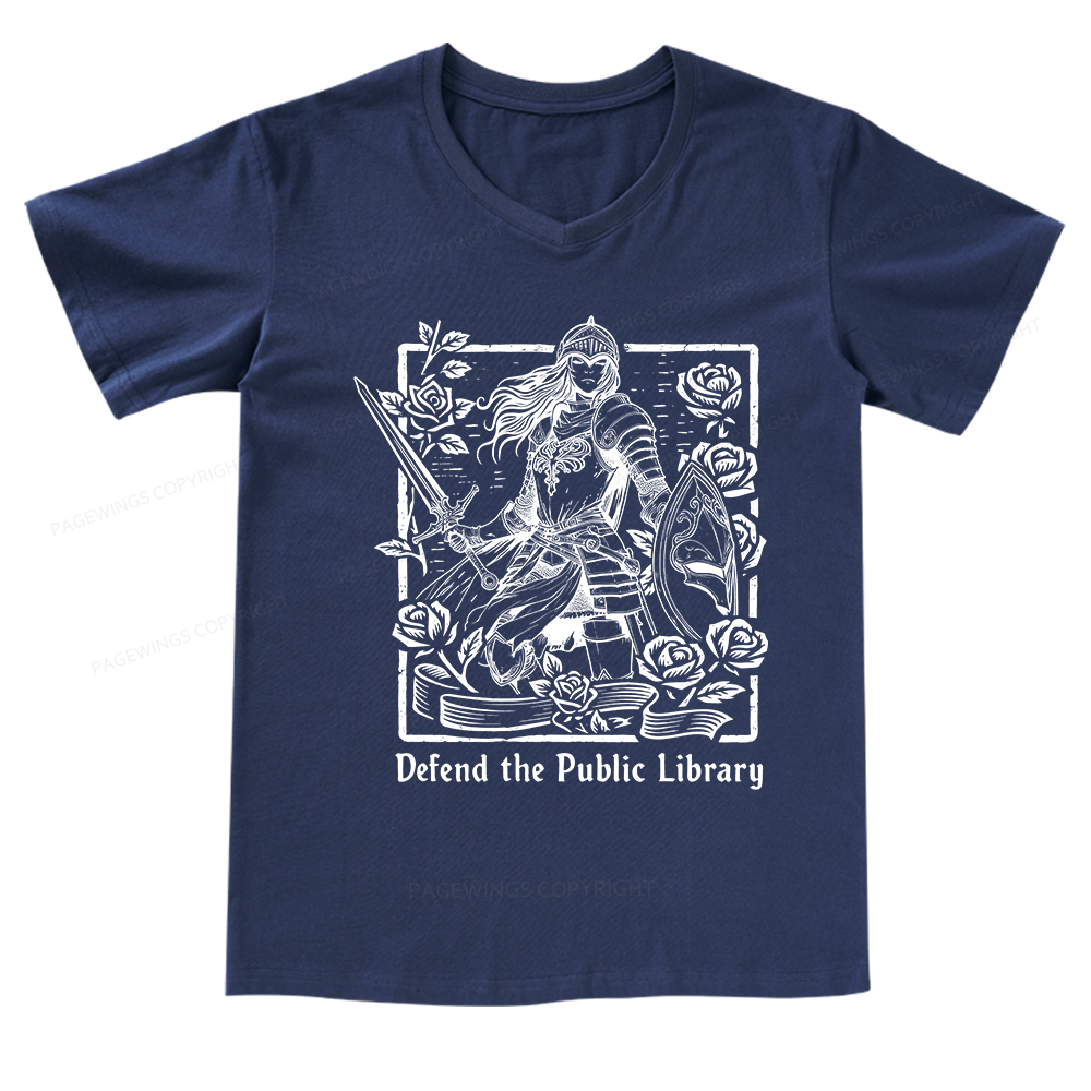 Pagewings Defend The Public Library V-neck T-shirt