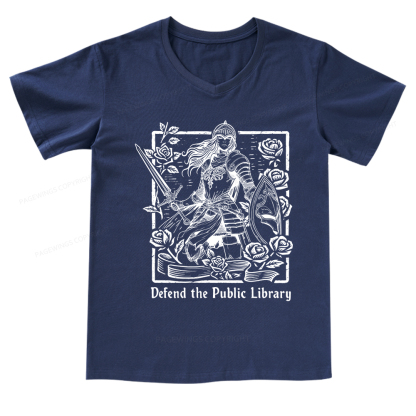 Pagewings Defend The Public Library V-neck T-shirt