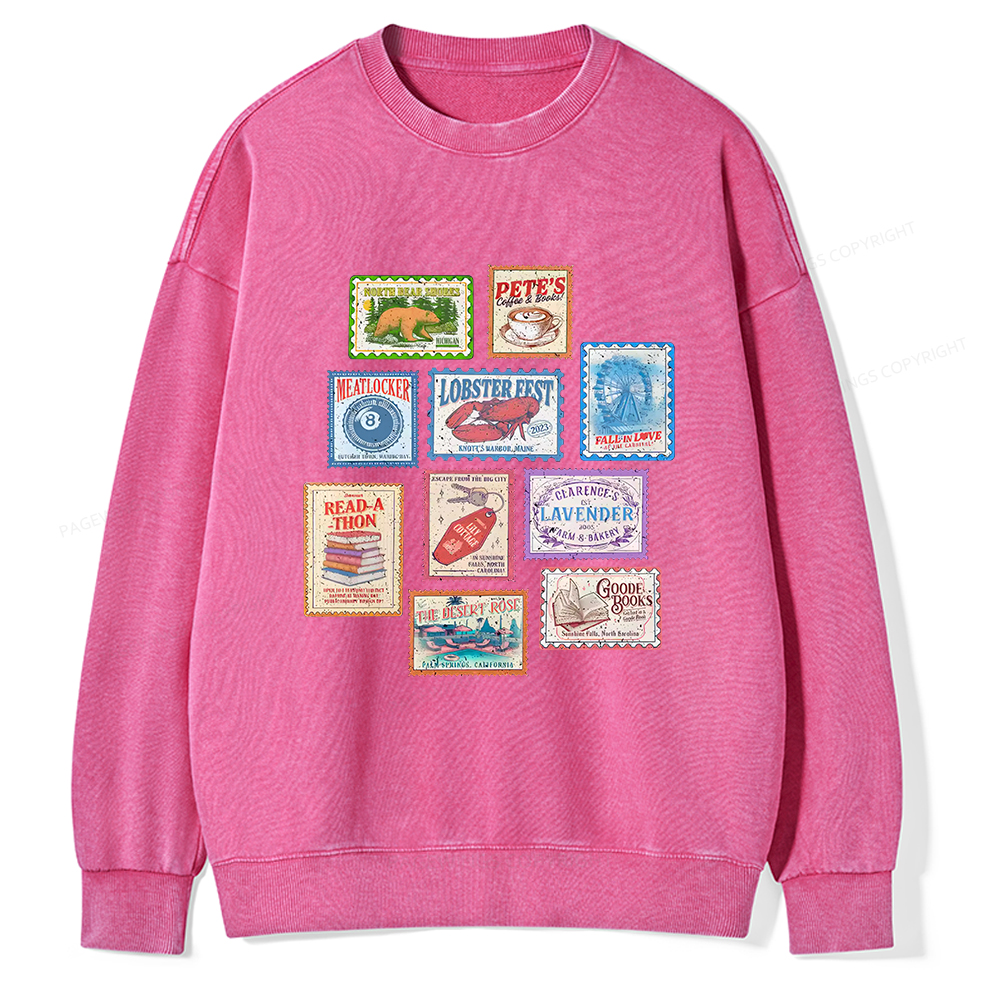 Pagewings Books Stamp Beach Read Unisex Washed Sweatshirt