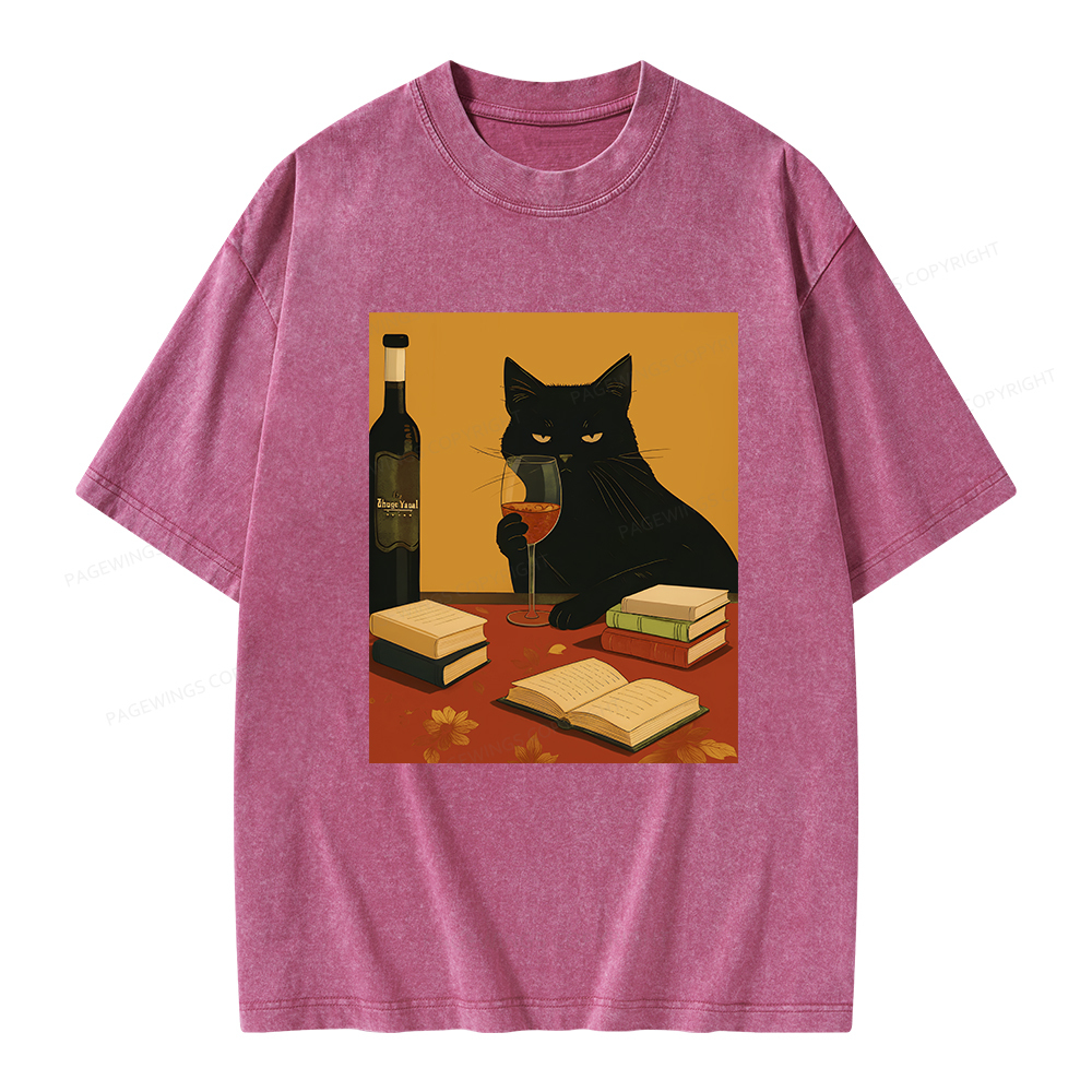 Pagewings Easily Distracted By Wine And Books Unisex Washed T-shirt
