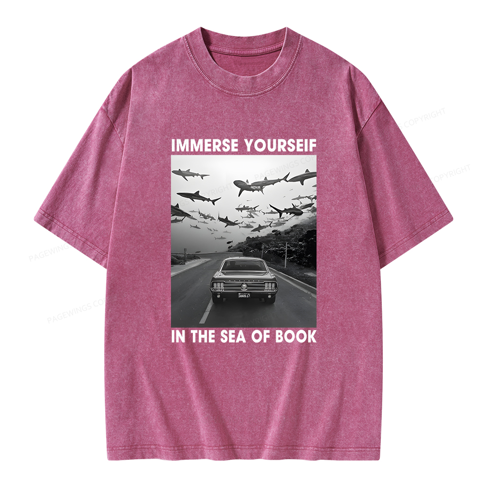 Pagewings Immerse Yourself In The Sea Of Books Unisex Washed T-shirt