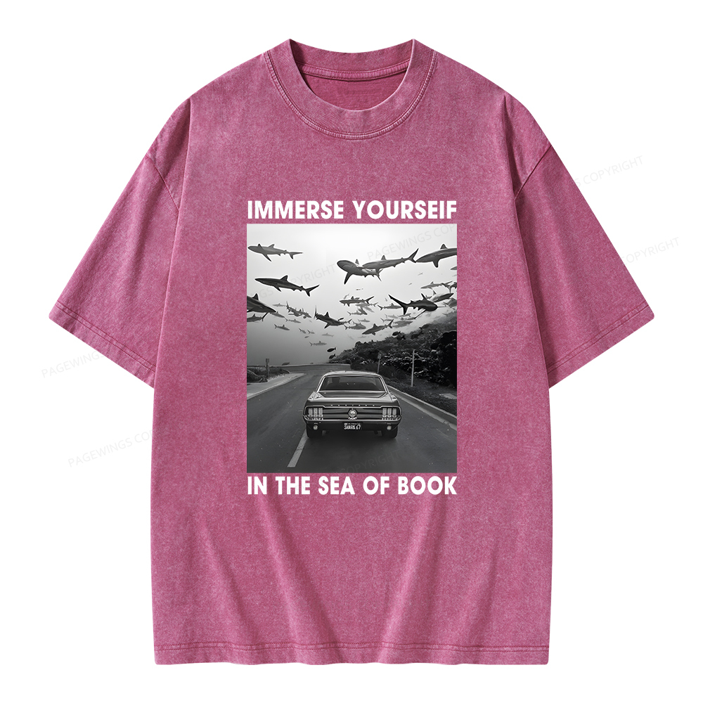 Pagewings Immerse Yourself In The Sea Of Books Unisex Washed T-shirt