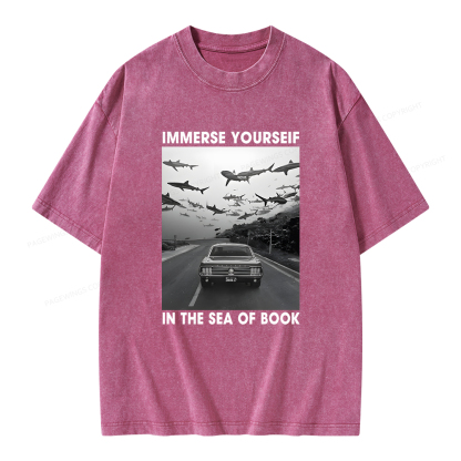 Pagewings Immerse Yourself In The Sea Of Books Unisex Washed T-shirt