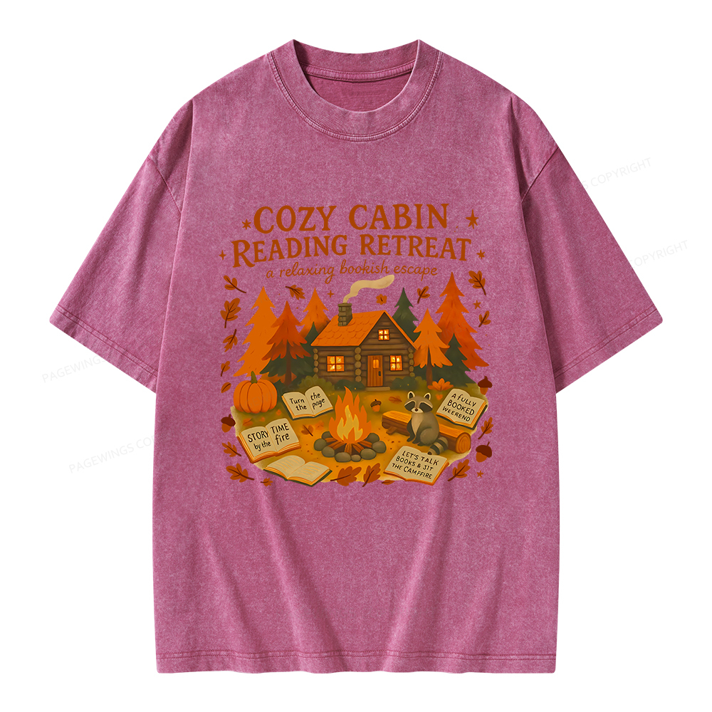 Pagewings Cozy Cabin Reading Retreat Unisex Washed T-shirt