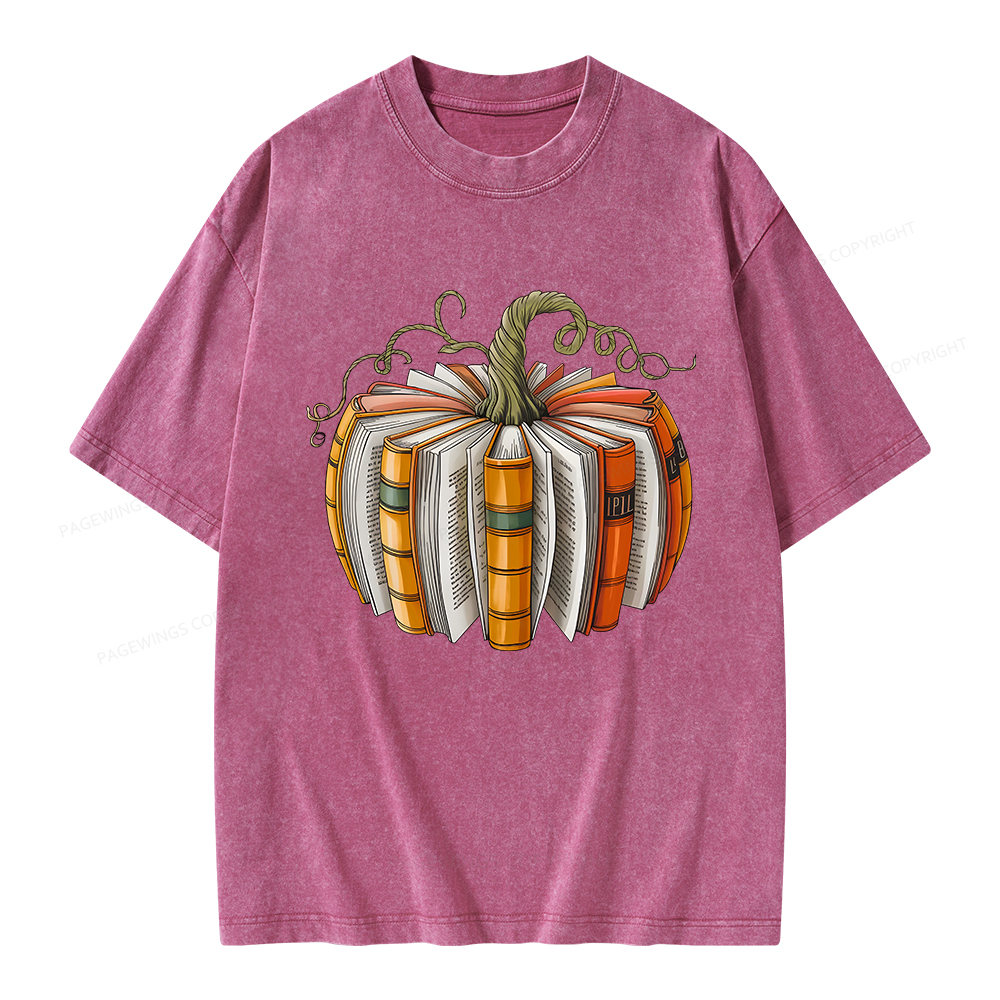 Pagewings Fall Book Pumpkin Unisex Washed T-shirt