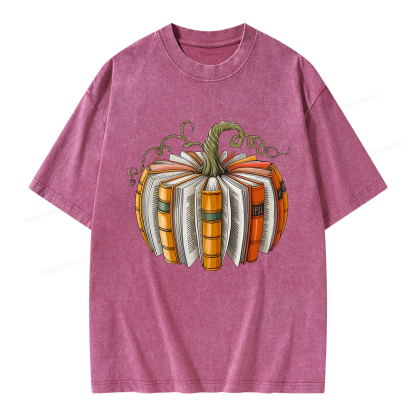 Pagewings Fall Book Pumpkin Unisex Washed T-shirt