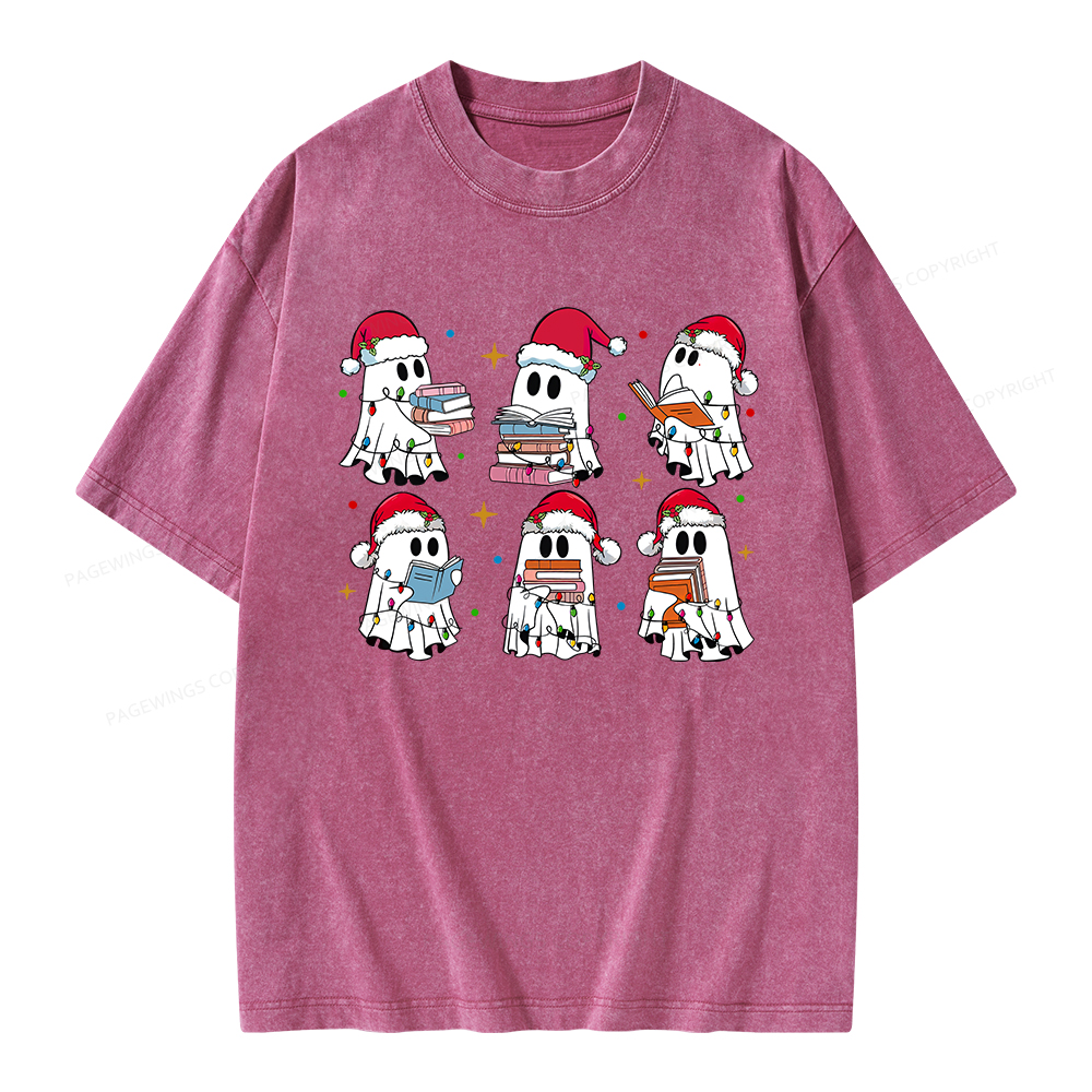 Pagewings Christmas Book Ghost Unisex Washed T-shirt