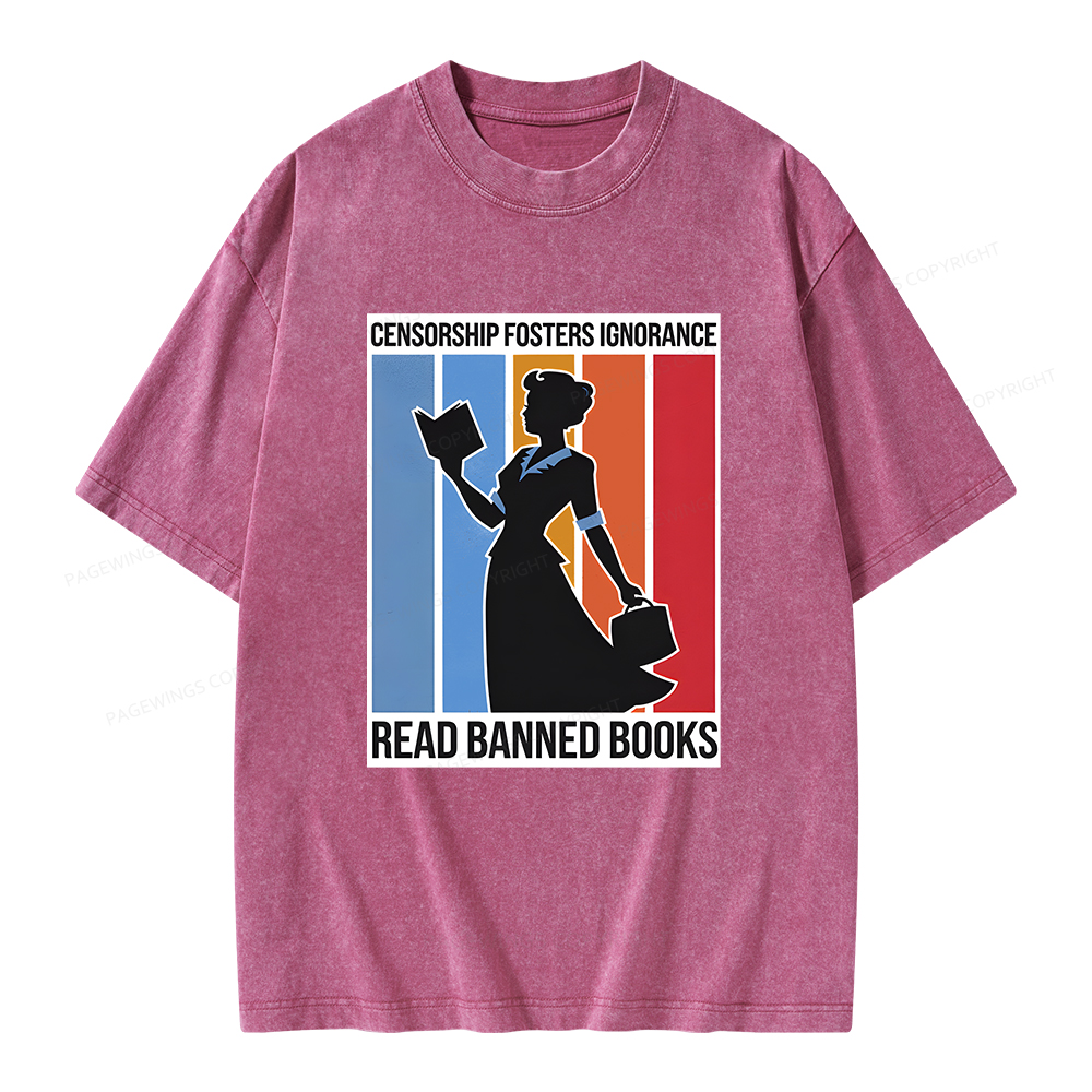 Pagewings Read Banned Books Unisex Washed T-shirt