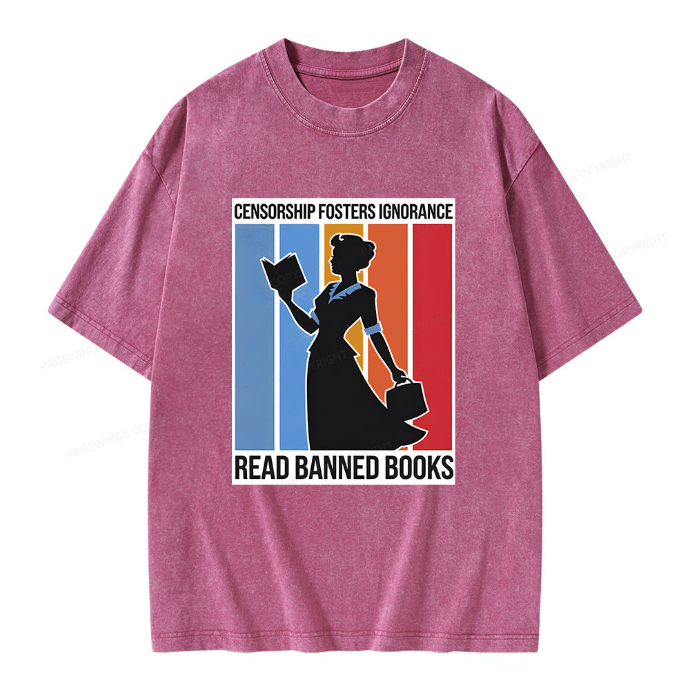 Pagewings Read Banned Books Unisex Washed T-shirt