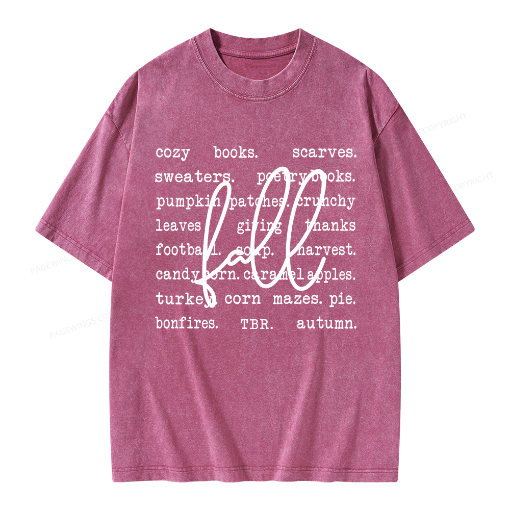 Pagewings Fall Cozy Season Book Lover Unisex Washed T-shirt